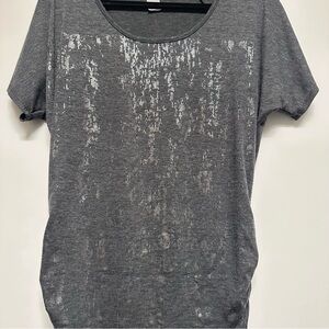 Agenda Gray Scoop Neckline Short-Sleeve Tee with Silver Sequin Detail